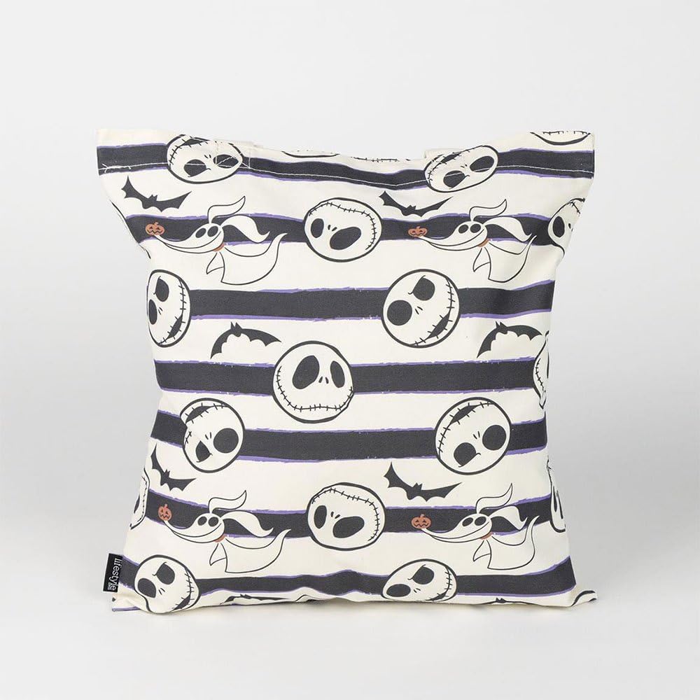 CERDÁ LIFE'S LITTLE MOMENTS Shopping-Tasche Nightmare Before Christmas, Schwarz, 36 x 39 x 0,4 cm, 2 Griffe, aus Polyester und Baumwolle, bedruckt Jack Skellington und Zero, Originalprodukt, Schwarz