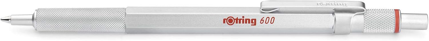 rOtring 600 Ballpoint Pen | Medium Point | Black Ink | Silver Metal Barrel with Non-Slip Knurled Grip | Refillable