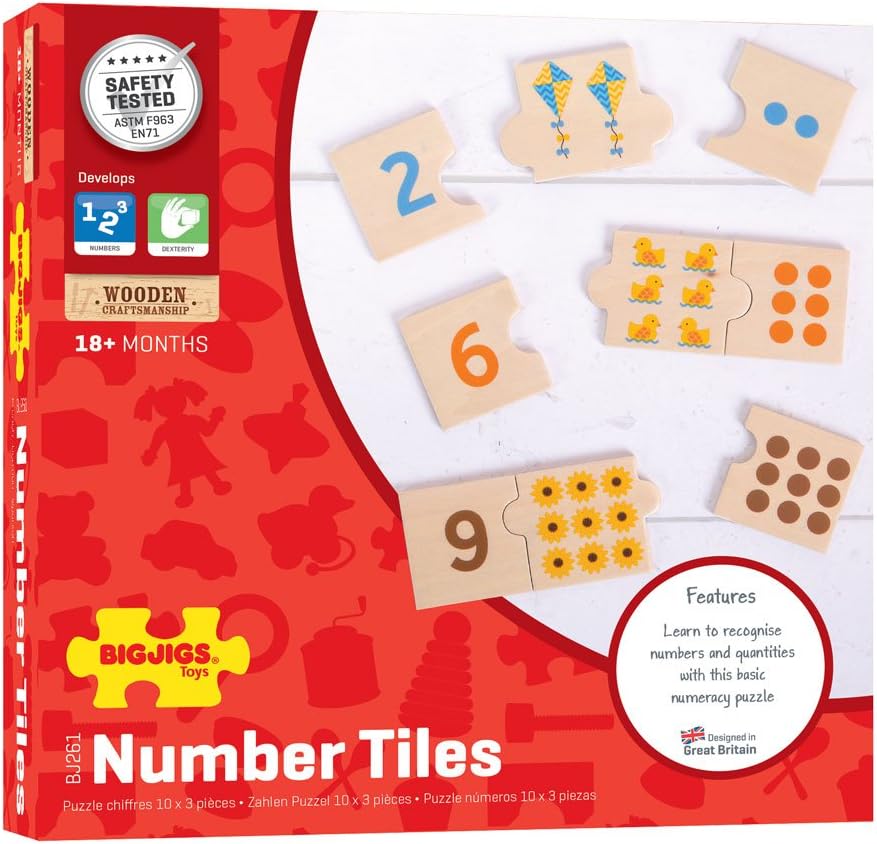 Bigjigs - Bigjigs Houten Legpuzzel Cijfer Tegels 30st.