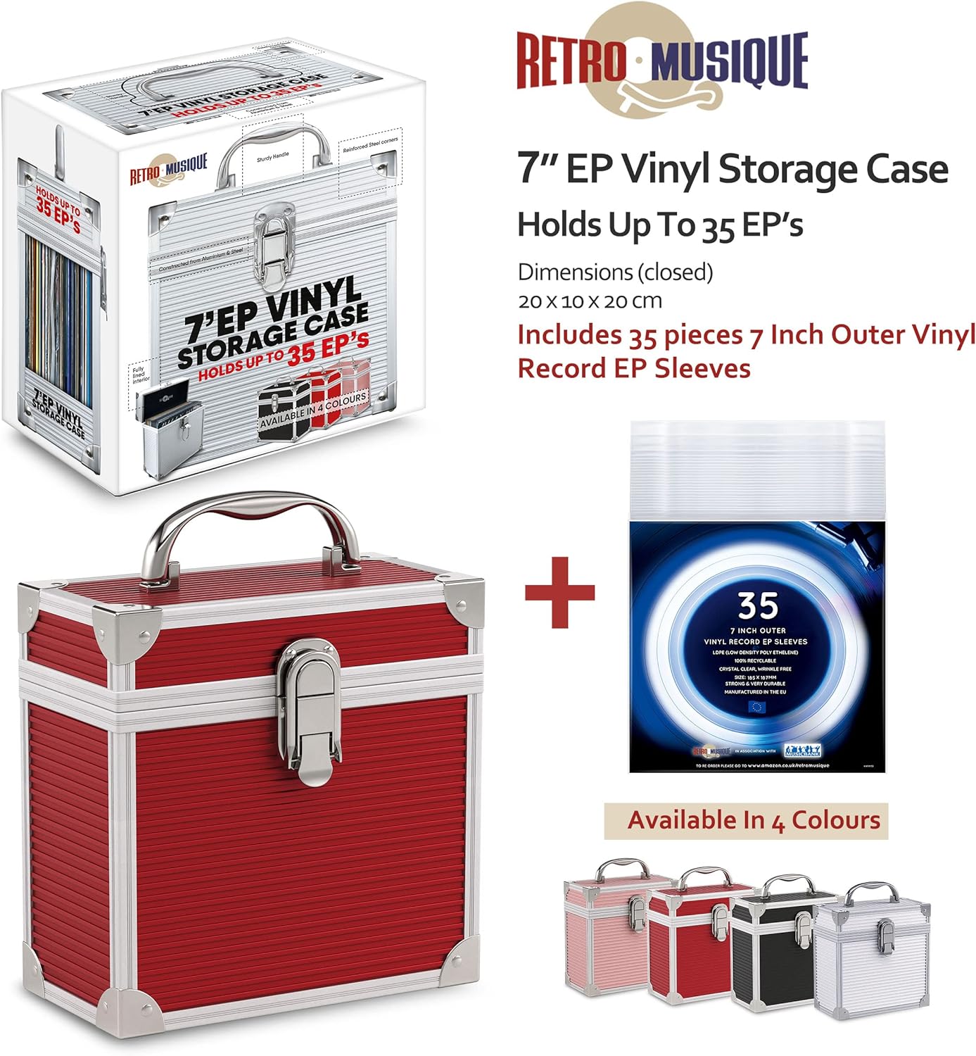 Kxrm22R - 7 Inch Aluminium Vinyl Storage Case For 35 Singles - Red - Retro Musique