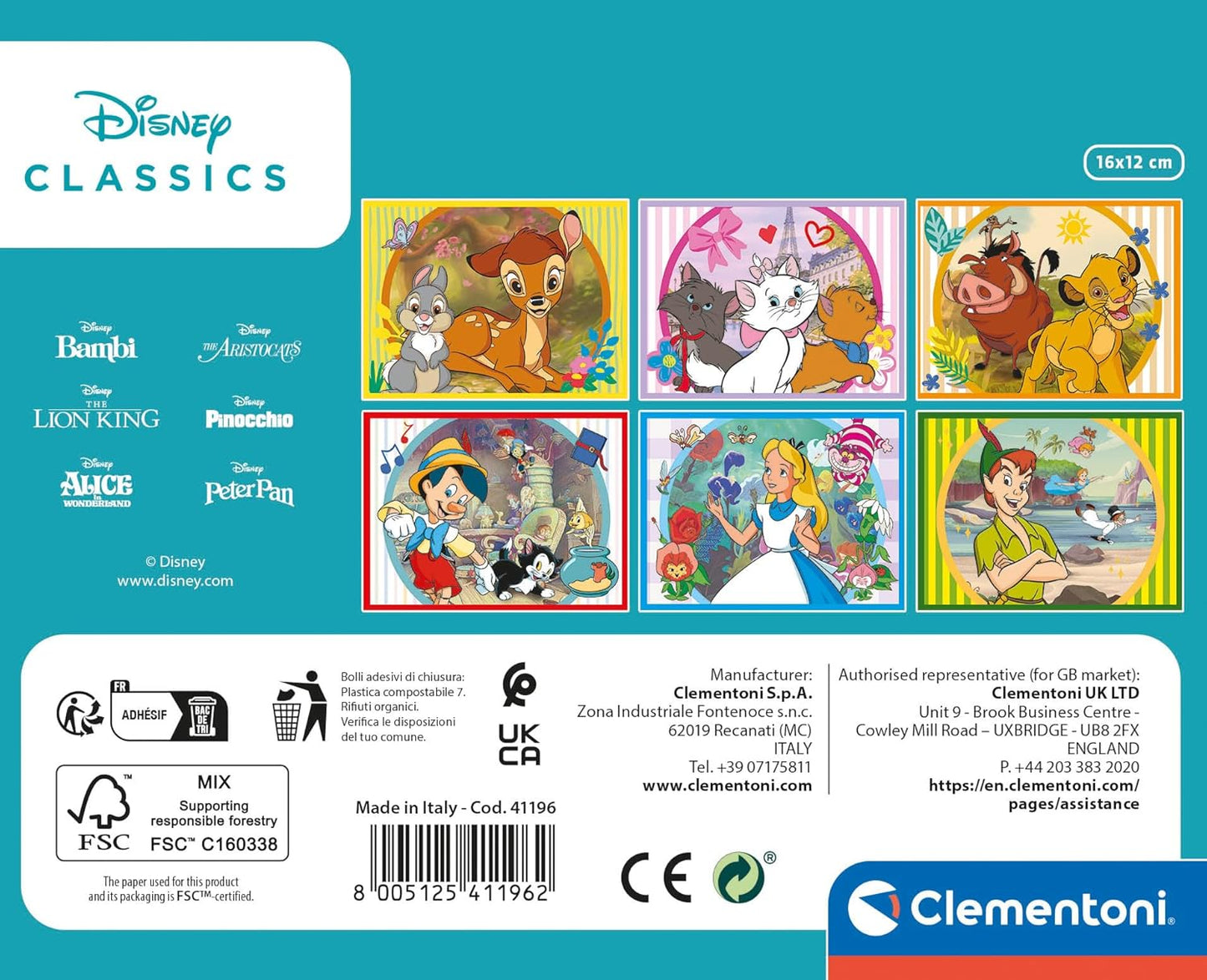 Clementoni 41196 Disney Jigsaw Classic 12 Pieces-Cube Supercolor Children 3-5 Years, Cartoon, Gift for Boy/Girls, Puzzle for Kids, Made in Italy, Multicolor