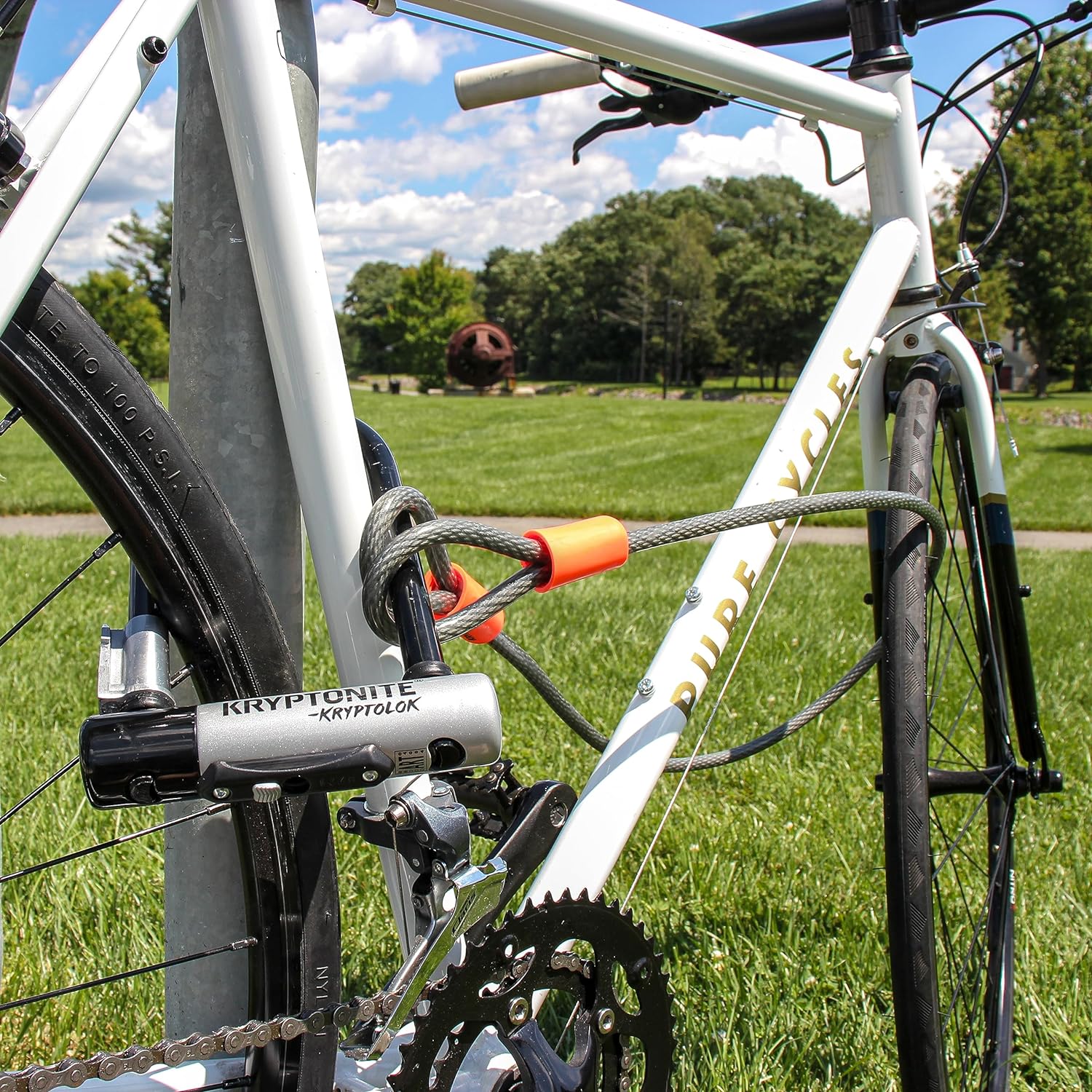 Kryptonite Kryptolok Mini U-Lock With 4 Foot Flex and Flexframe Bracket Sold Secure Gold