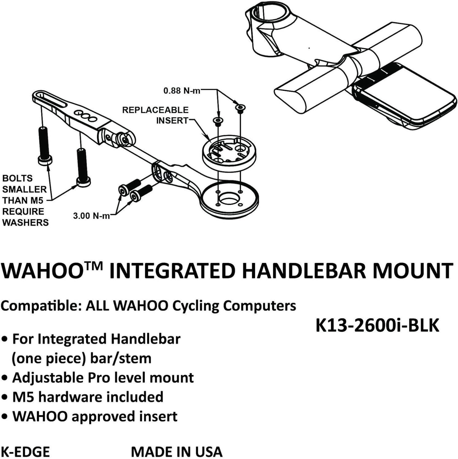 K-Edge Wahoo Integrated Handlebar System Mount, Black