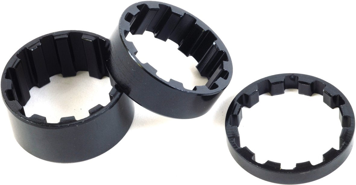 M Part Splined Alloy Headset Spacers 1 inch, 5 / 10 / 15 mm Black, Pack of 3