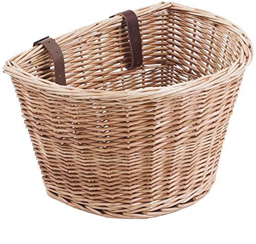 M Part D Shaped wicker basket with leather straps
