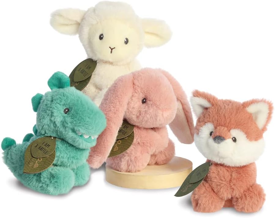 Aurora, 23330, ebba Baby Eco Brenna Bunny Rattle, 6In, Recycled Soft Toy, Pink