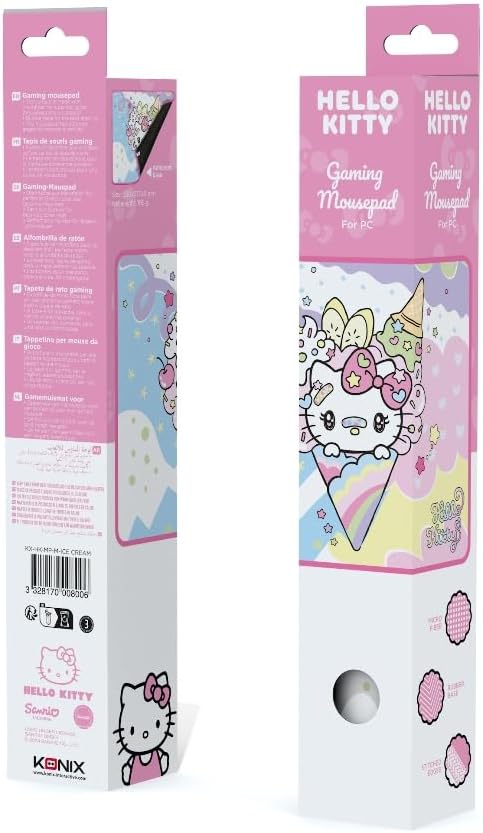 Konix Hello Kitty Gaming-Mauspad 32 x 27 cm - Rutschfeste Mikrofaser - Oberfläche - Gummi - Motiv Eis