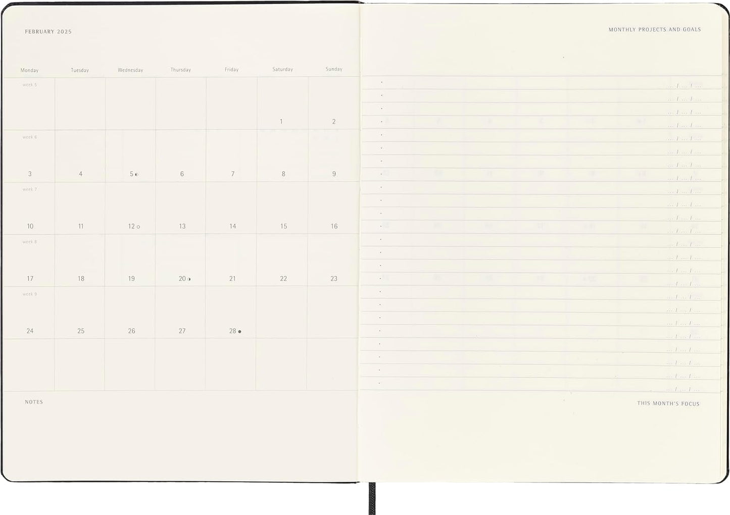 Moleskine Weekly Planner, Vertical Pro 12-Month Agenda 2025, HardCover and Elastic Closure, Black Color, ExtraLarge Format 19x25 cm