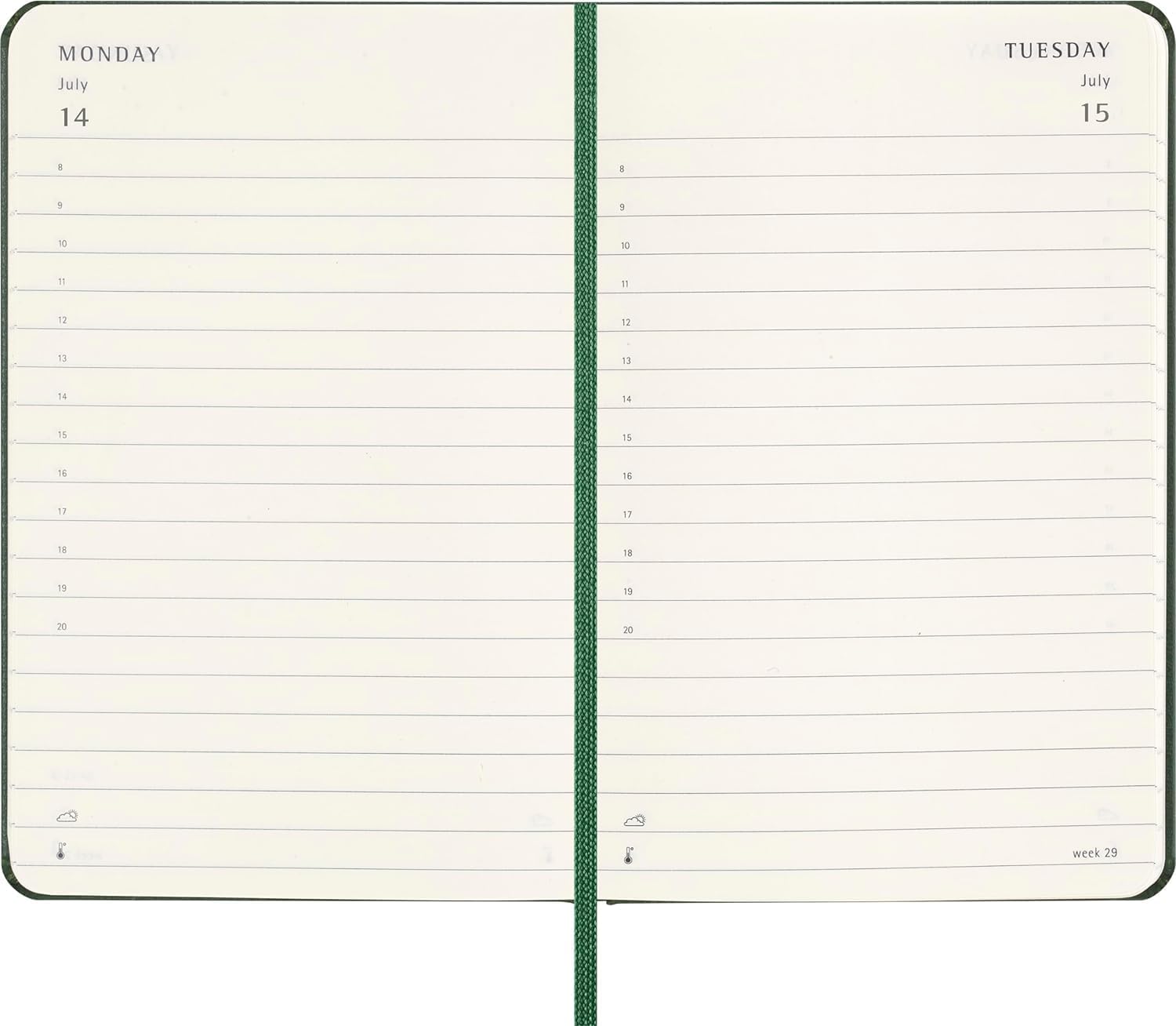 Moleskine Daily Planner, 12-Month Daily Agenda 2025, Hard Cover and Elastic Closure, Myrtle Green Color, Pocket Format 9x14 cm Hard Cover Pocket Myrtle Green