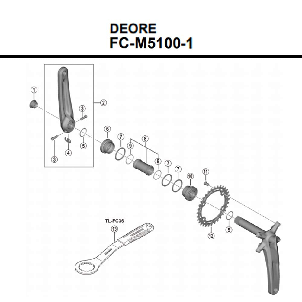 Shimano FC-M5100 Deore chainset, 10/11-speed, 52 mm chainline, 32T, 170 mm