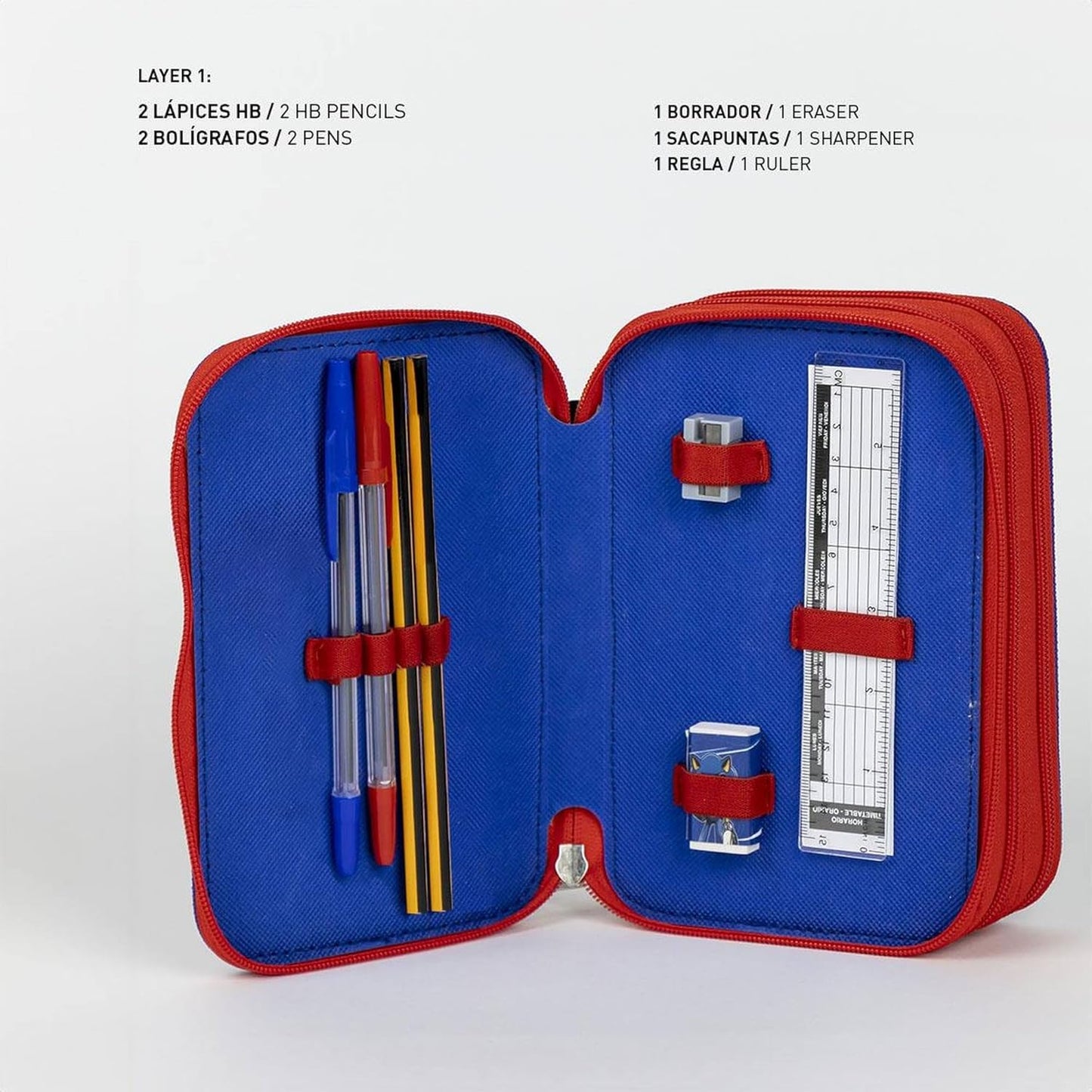 Cerda Sonic Prime School Pencil Case with 1 HB Pencil, 2 Pens, 1 Scissor, 1 Eraser, 1 Sharpener, 1 Ruler, 18 Pencil Colours and 18 Giotto Felt Tips Pens