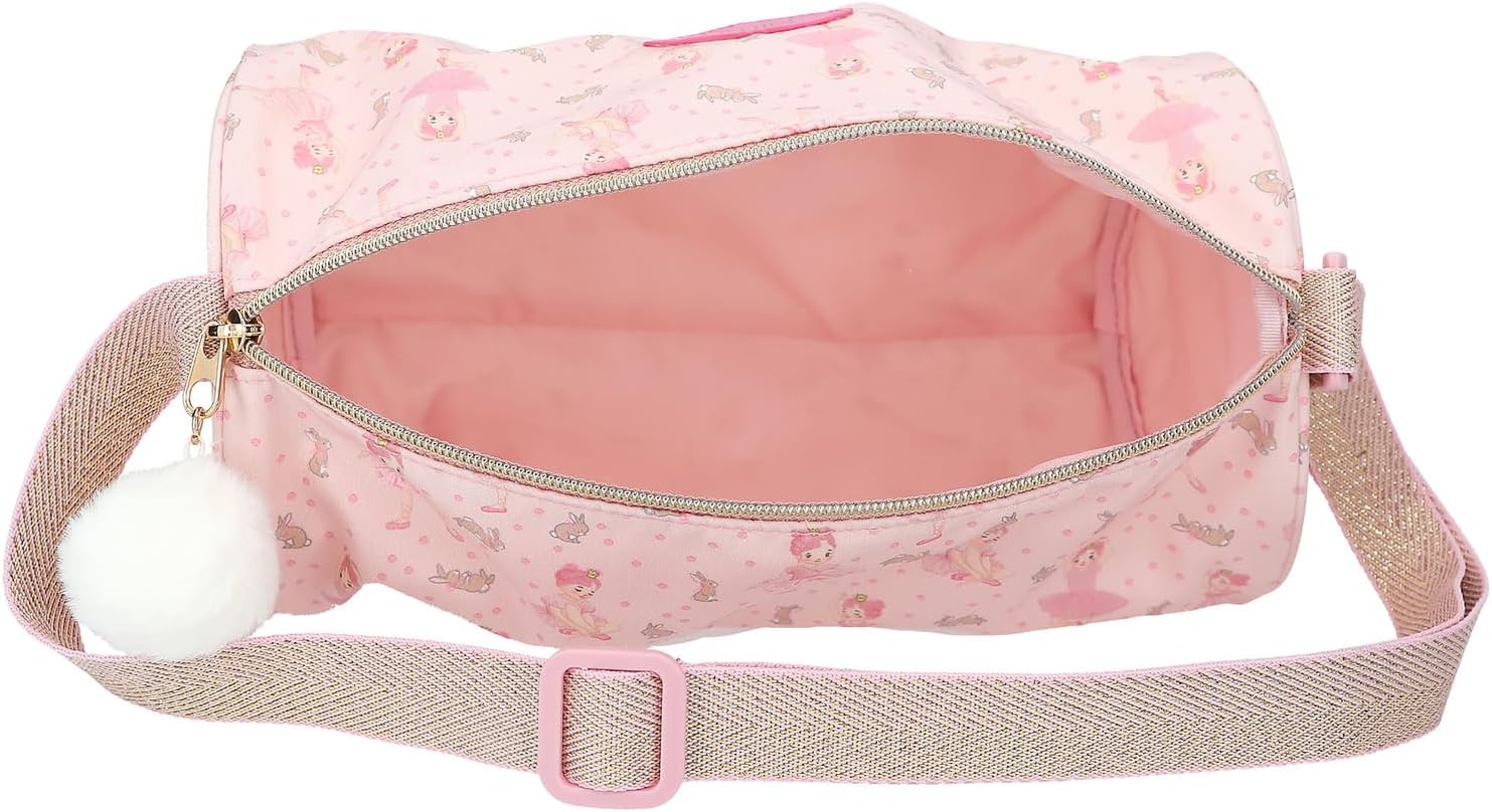 Depesche 12865 Princess Mimi Bunny Ballet-Borsa Sportiva Rosa con Ballerine e Coniglietti, Forma di Rotolo con Tracolla Regolabile, Multicolore