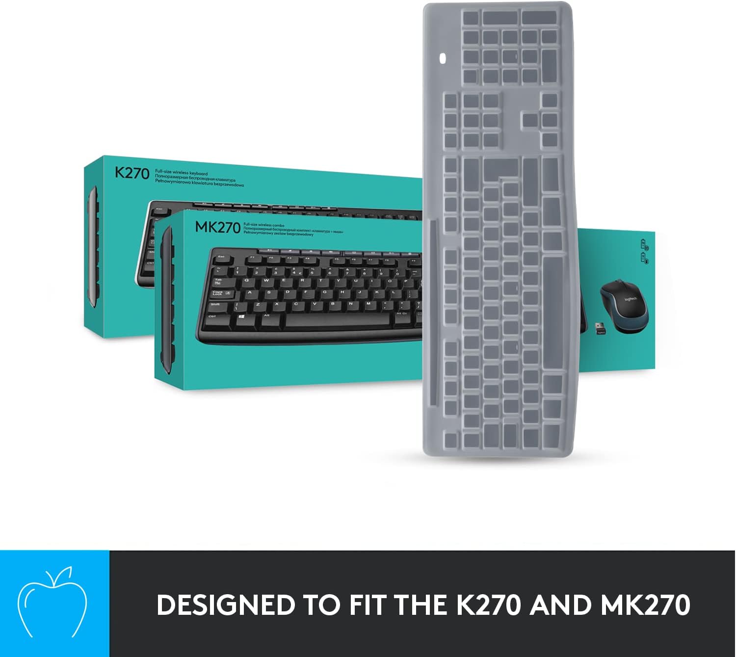 Logitech Protective Cover for K270 Keyboard and MK270 Combo, Durable Silicone wrap-Around Design, Liquid-Proof, Ultrathin, Translucent - White