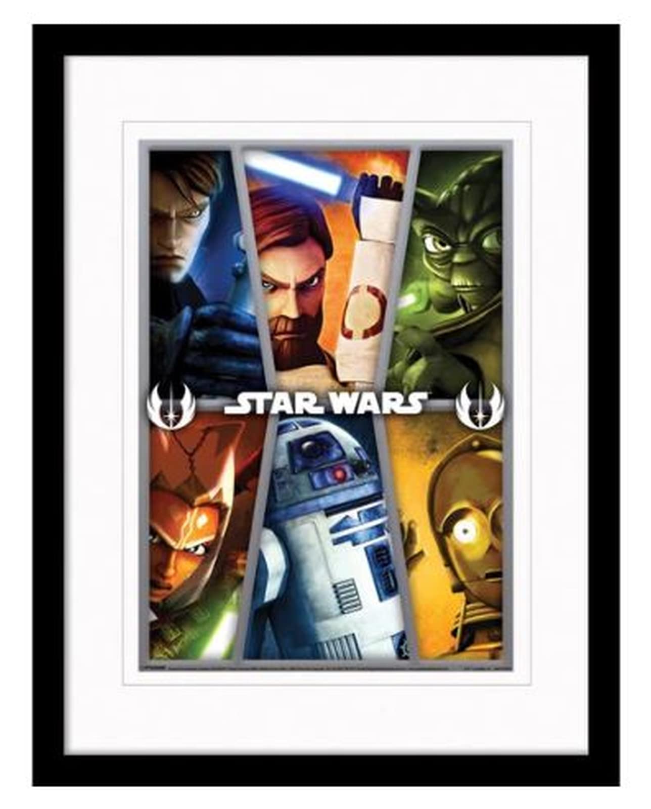 Pyramid International Star Wars: Clone Wars Poster Framed Print Collector's Edition (Character Collage with White Border Design) 30x40cm Frame - Official Merchandise