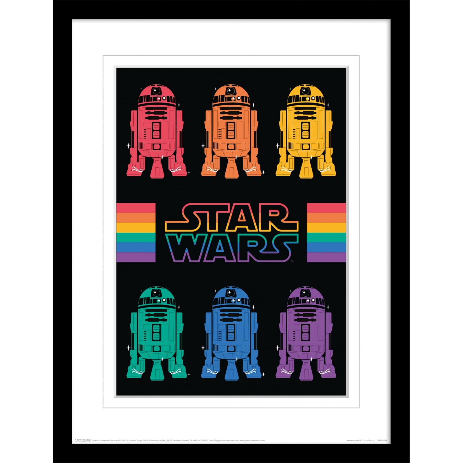 Pyramid International Star Wars Poster, gerahmt, Collector's Edition (R2D2 Pride Rainbow mit weißem Rand), 30 x 40 cm