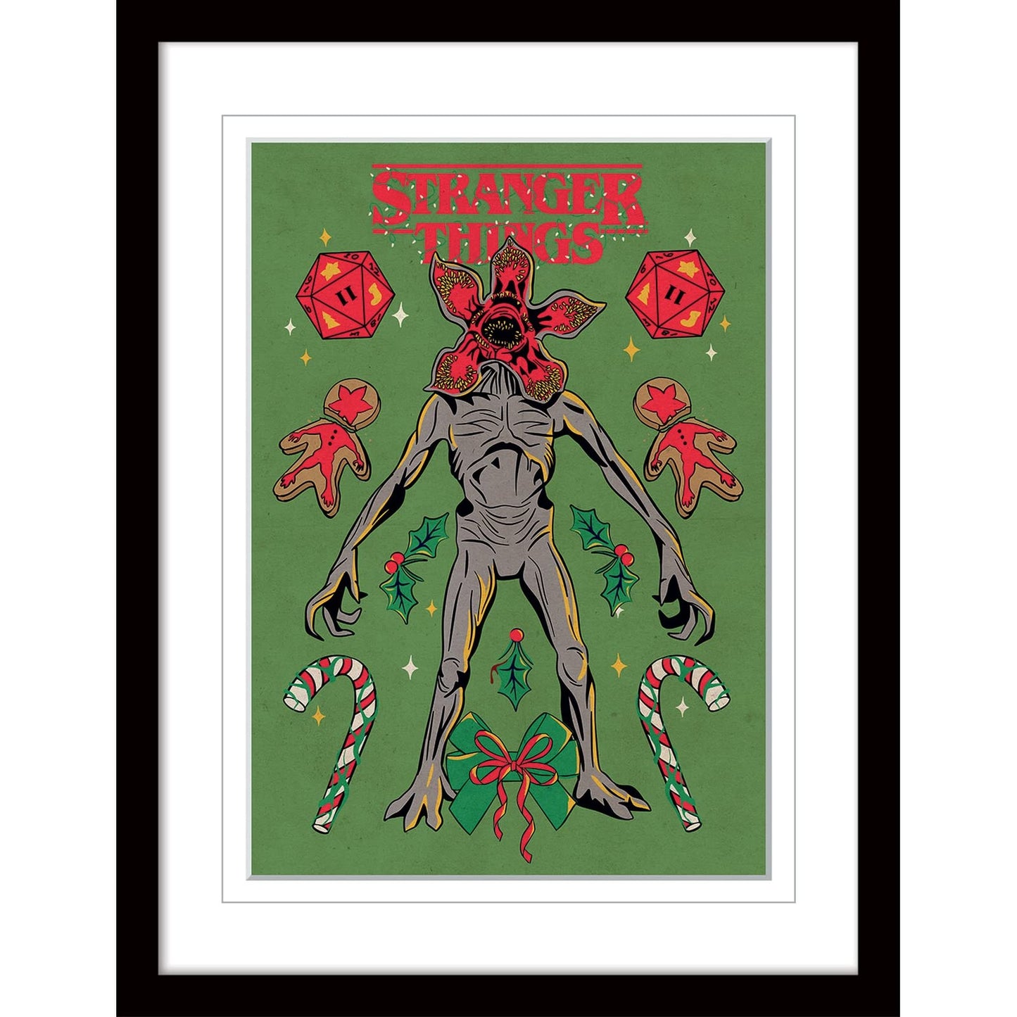 Pyramid International Stranger Things Poster with Border and Black Frame (Christmas Demogorgon Design) 30cm x 40cm Frame and Stranger Things Wall Art - Official Stranger Things Merchandise
