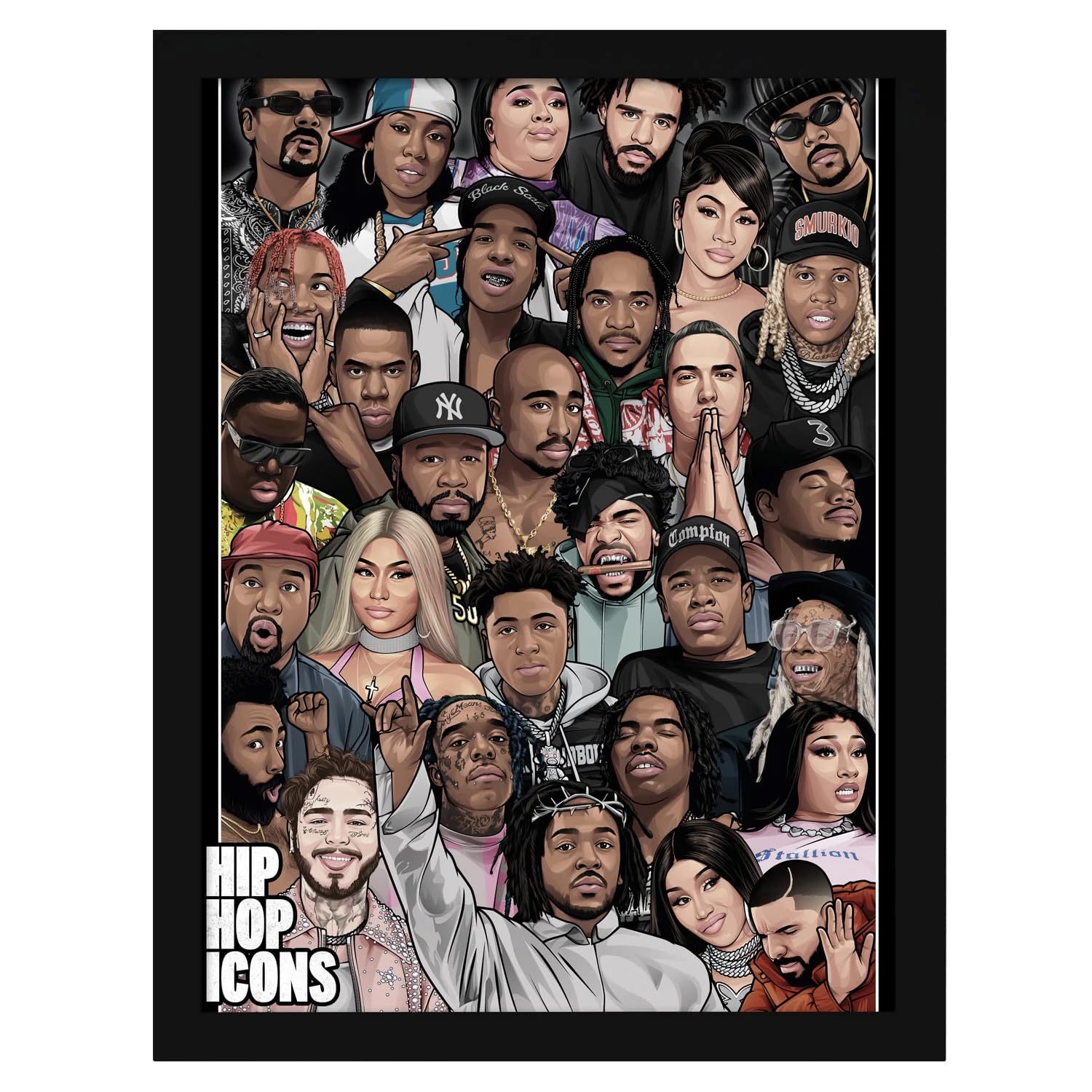 Pyramid International Póster enmarcado con iconos de hip hop, multicolor, 40L x 30W cm