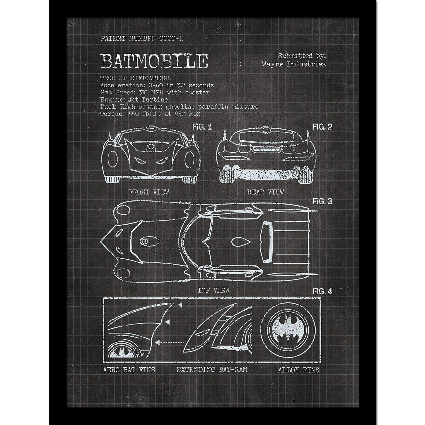 Batman (Batmobile Patent) Collector Print (Framed)
