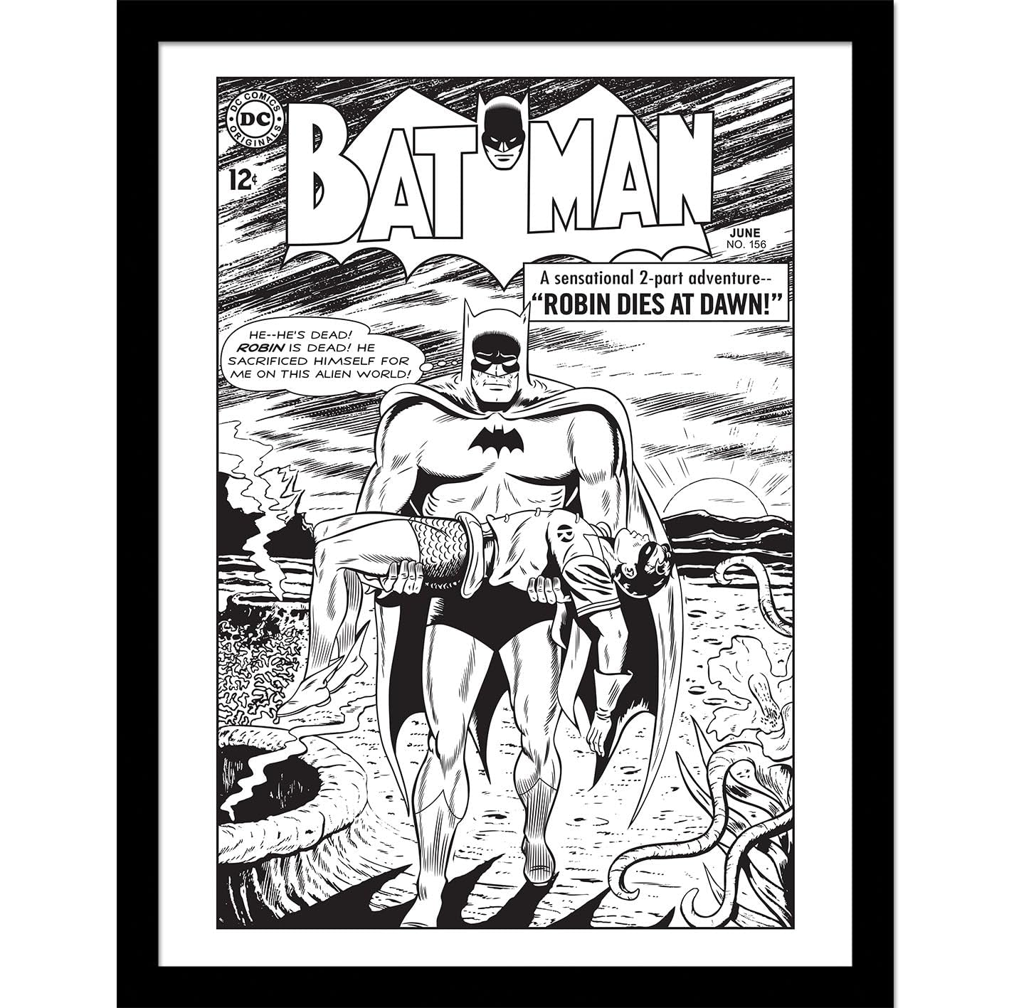 Batman Comic Covers (Comic Robin Dies B&W) Collector Print (Framed)