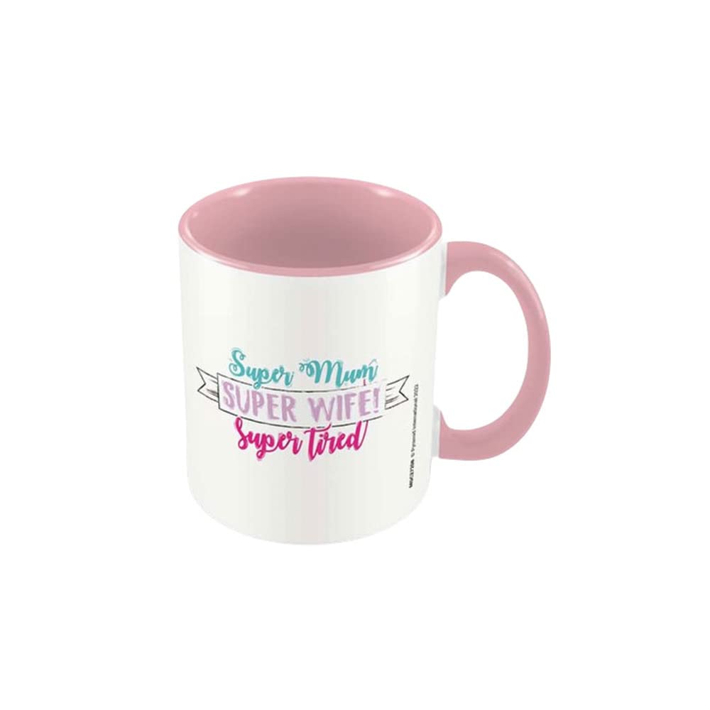 Pyramid International Super Mum Super Wife Super Tired Contrast Mug (One Size) (White/Pink