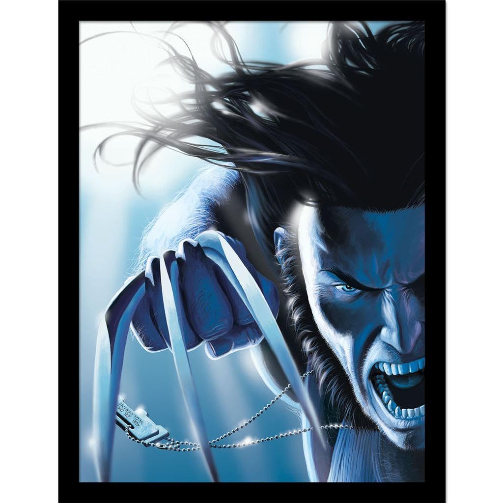 Marvel Wolverine Attack Framed Poster (40cm x 30cm) (Black/White/Blue) 40cm x 30cm Black/White/Blue