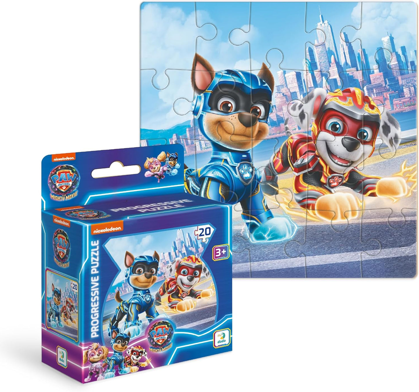 PAW Patrol Mighty Movie Progressive Puzzle, 20 Pieces, Ages 3+, Chase and Marshall Design, Boys and Girls Jigsaw