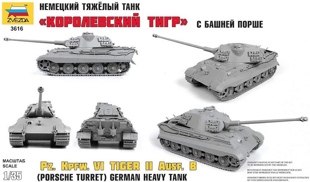 Zvezda 500783616-Kit plástico, 1:35 Pz.Kpfw.Vi Tiger II Porsche Turret Montaje – Kit de construcción – para Principiantes – detallado, Color Camuflaje (3616