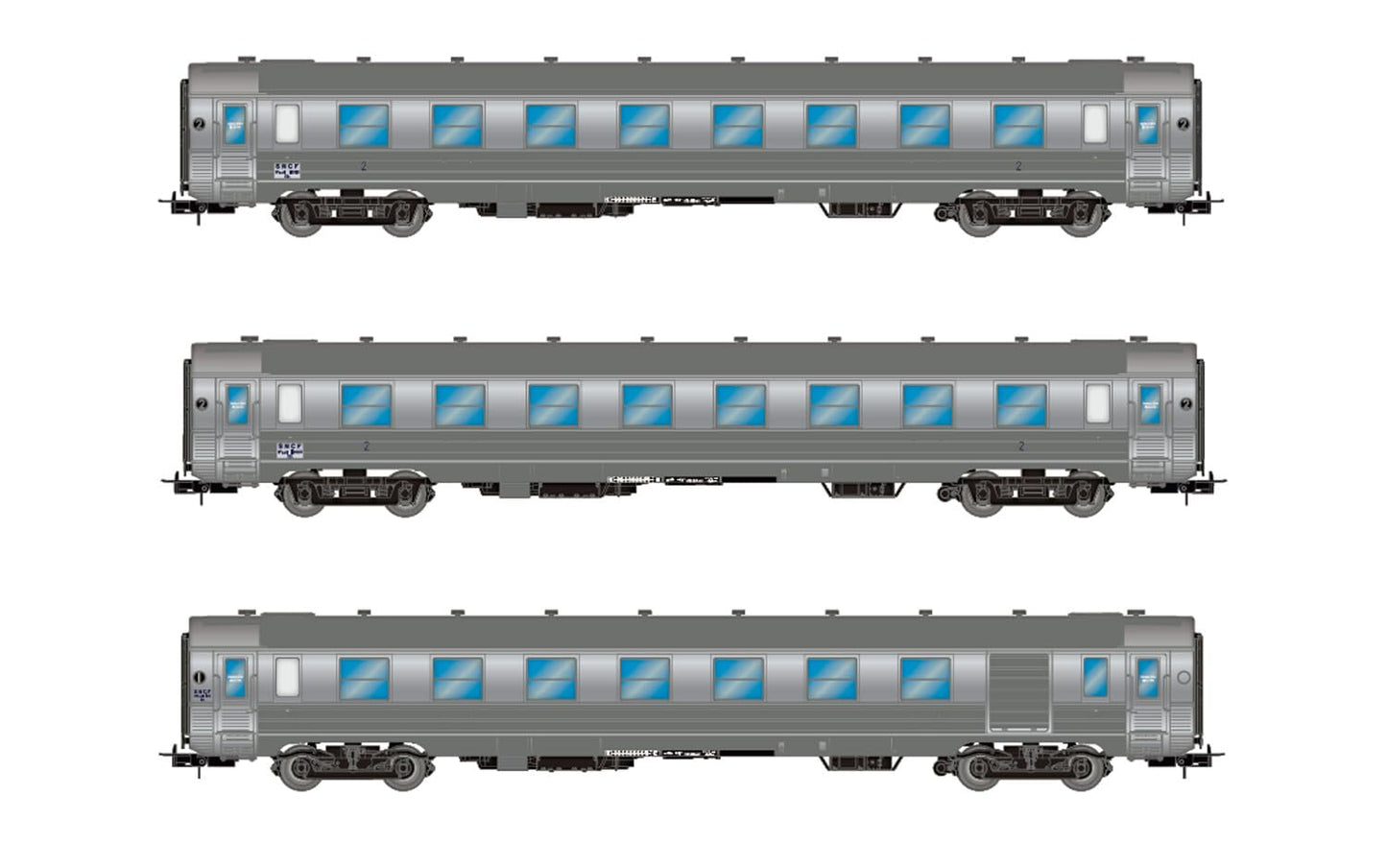 HJ4175 SNCF, 3-Unit Pack Short DEV INOX Coaches (2 x B8myfi 2nd cl. + A6Dzmyi Luggage), ep. IIIA, Coach Rolling Stock