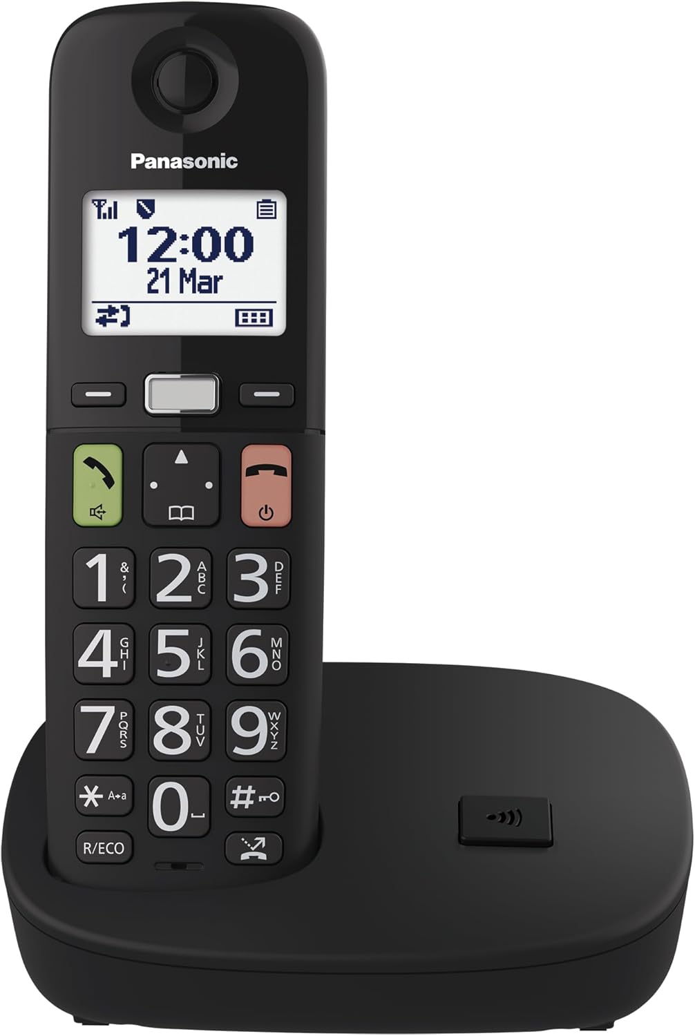 Panasonic KX-TGU110EXB - Telefono digitale senza fili con segreteria telefonica, unità base e 1 combinato, schermo LCD, tasti grandi, chiamata preferita, compatibile con apparecchi acustici, nero
