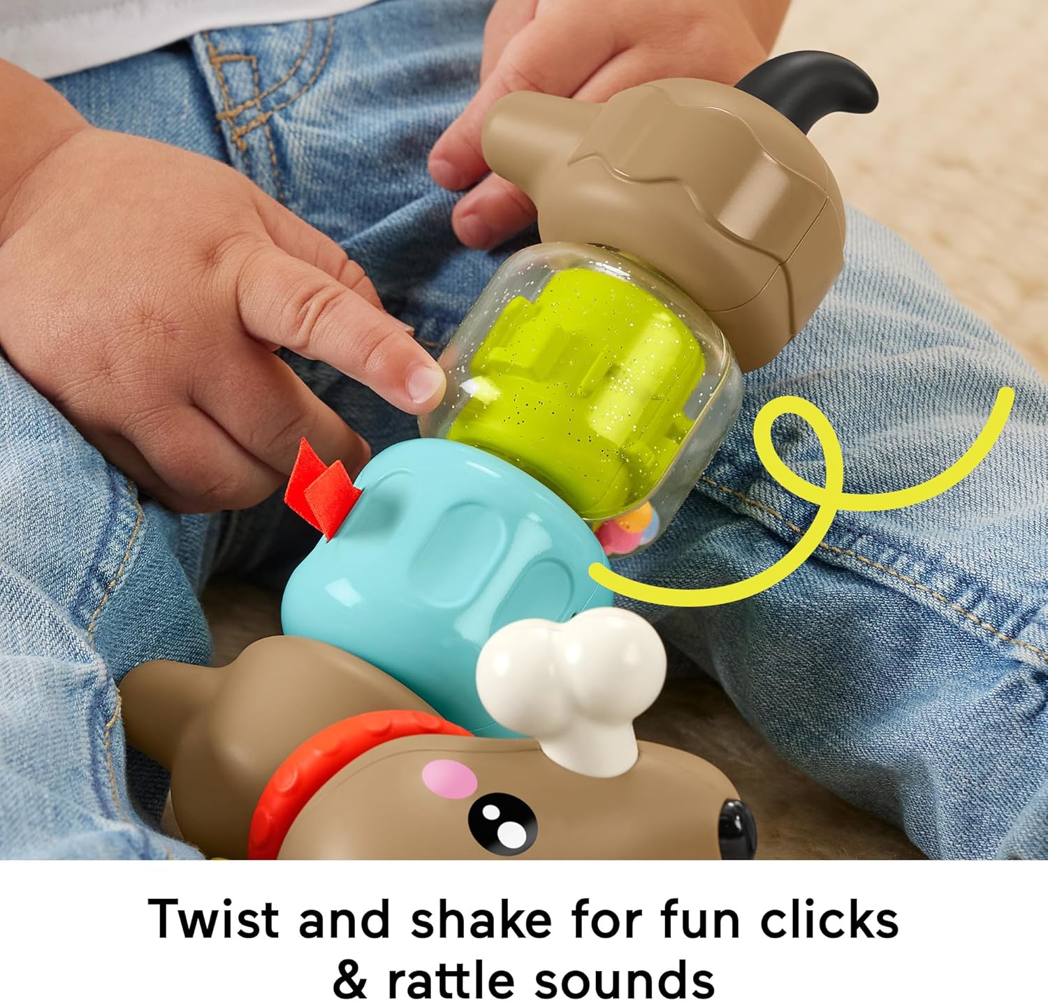 Fisher-Price Baby Sensory Toy FP Pets Click & Spin Activity Pup with Fine Motor Activities for Infants Ages 6+ Months, HTW91