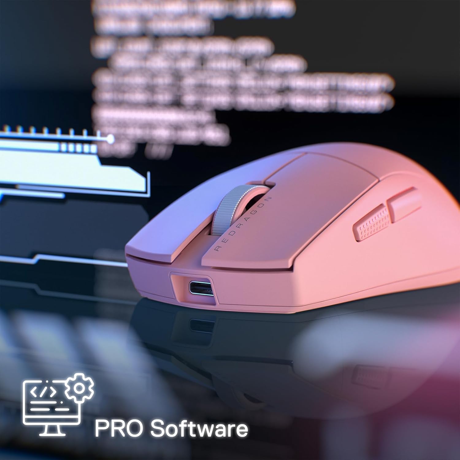 Redragon M916 PRO 3-Mode Wireless Gaming Mouse, 49G Ultra-Light 26K DPI Gamer Mouse w/Ergonomic Natural Grip Build, Full Programmable Buttons, Software Supports DIY Keybinds & DPI (1K Hz, Pink