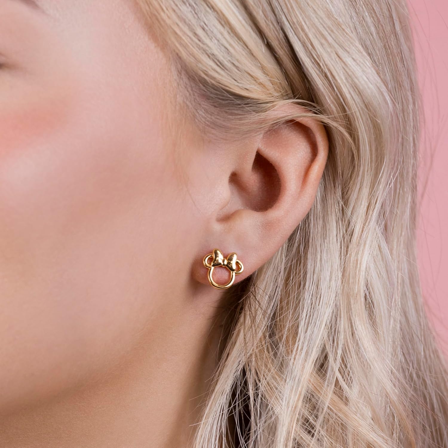 Disney Girls Minnie Mouse Gold Plated Bow Stud Earrings