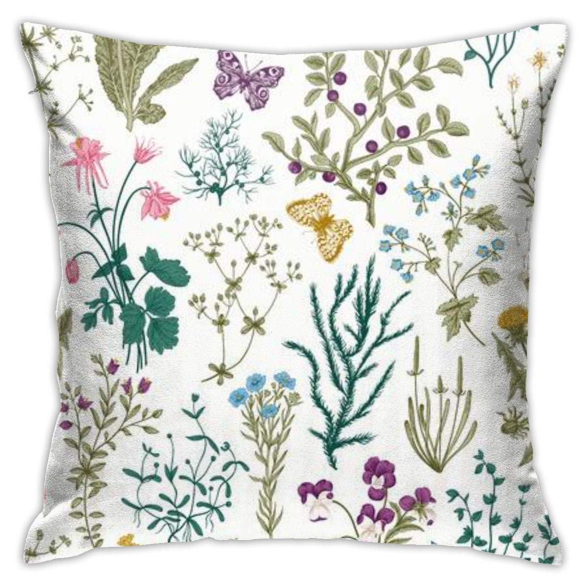 DJNGN Pillowcase Blumenkräuter Wildblumen Botanischer Kissenbezug, doppelseitiger Druck, versteckter Reißverschluss-Kissenbezug, 18x18 Zoll schöner Kissenbezug mit bedrucktem Muster