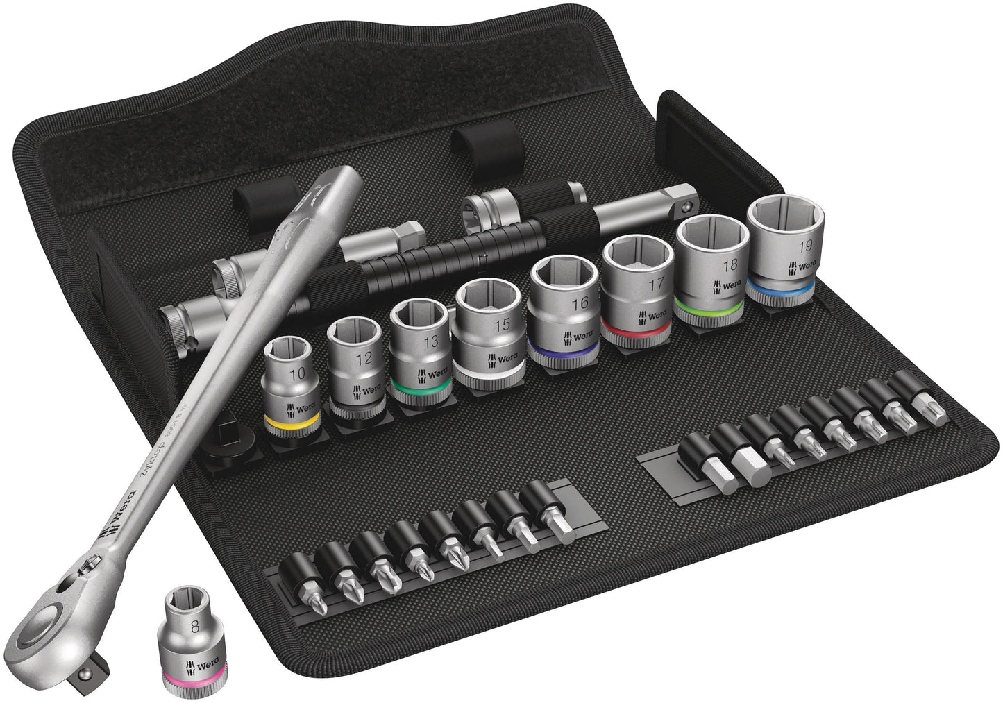 Wera 05004048001 8100 SB 8 Zyklop Metal-Knarrensatz, Umschalthebel, 3/8 Zoll -Antrieb, metrisch, 29-teilig