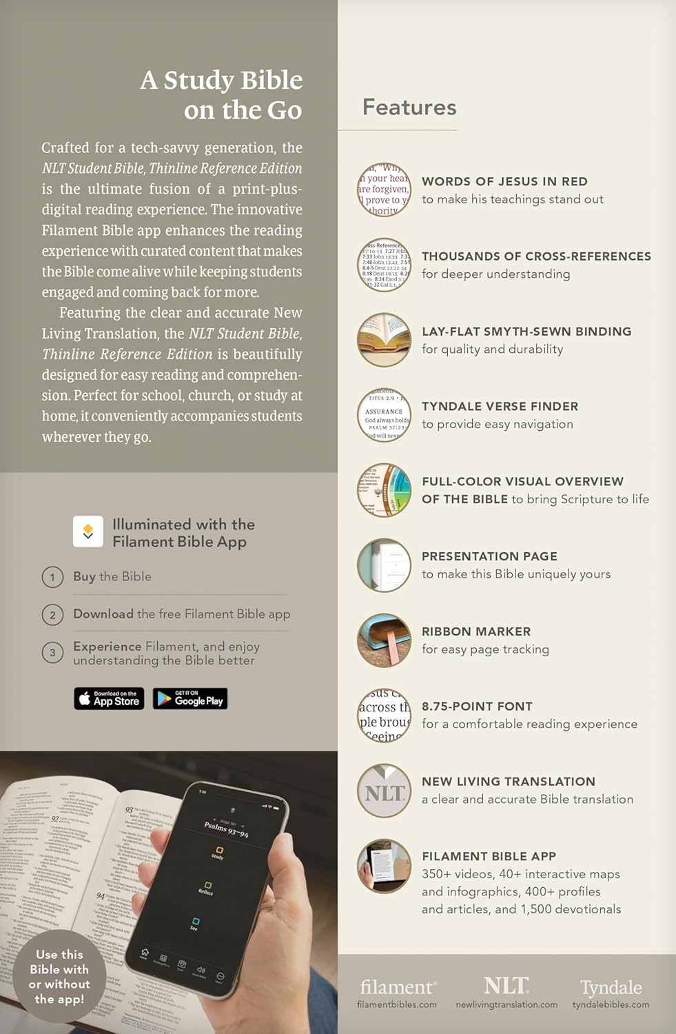 NLT Student Bible, Thinline Reference, Filament-Enabled Edition (Leatherlike, Tropical Iris Teal Blue, Indexed, Red Letter)