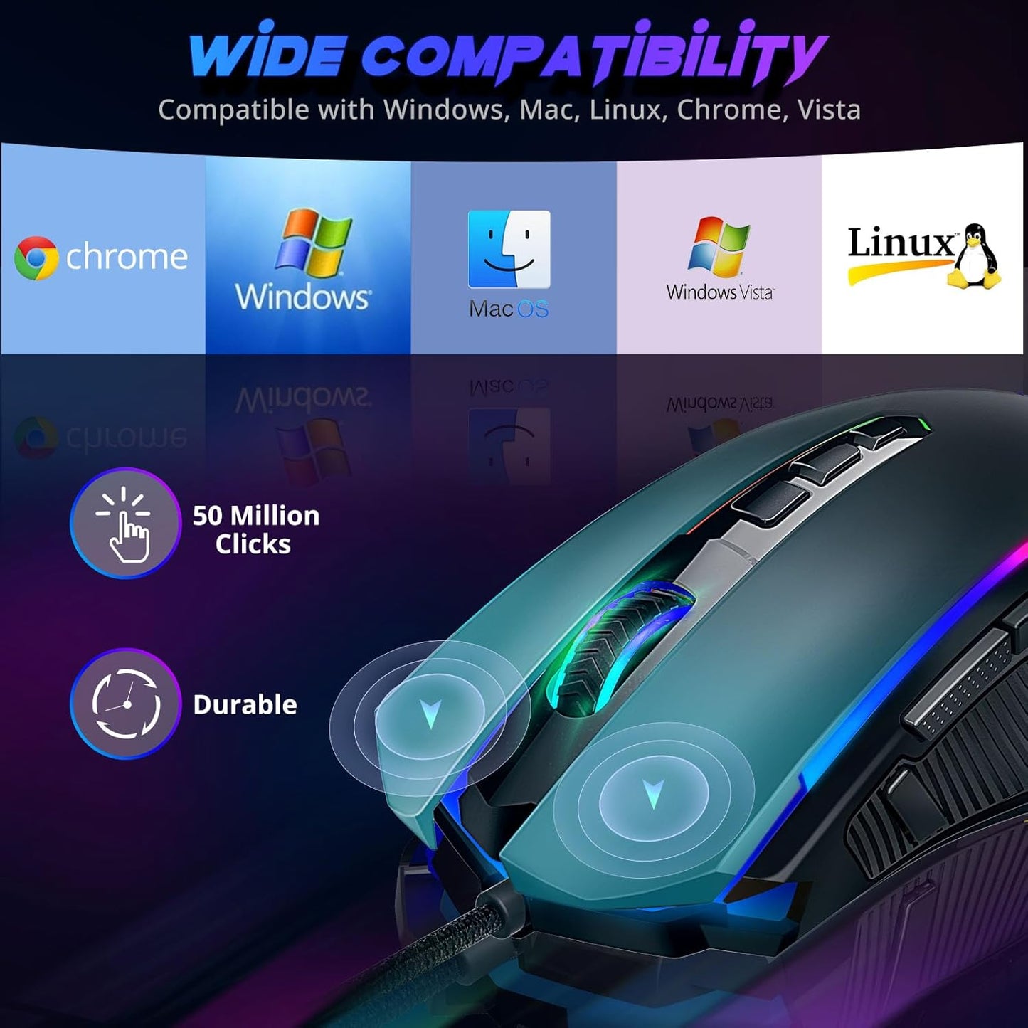 Redragon M910-K - Ratón RGB para Juegos con Cable con 9 Botones Macro programables, retroiluminación RGB Croma, 8000 dpi Ajustable, Ratones para Juegos de PC con botón de Fuego para Windows/Mac,