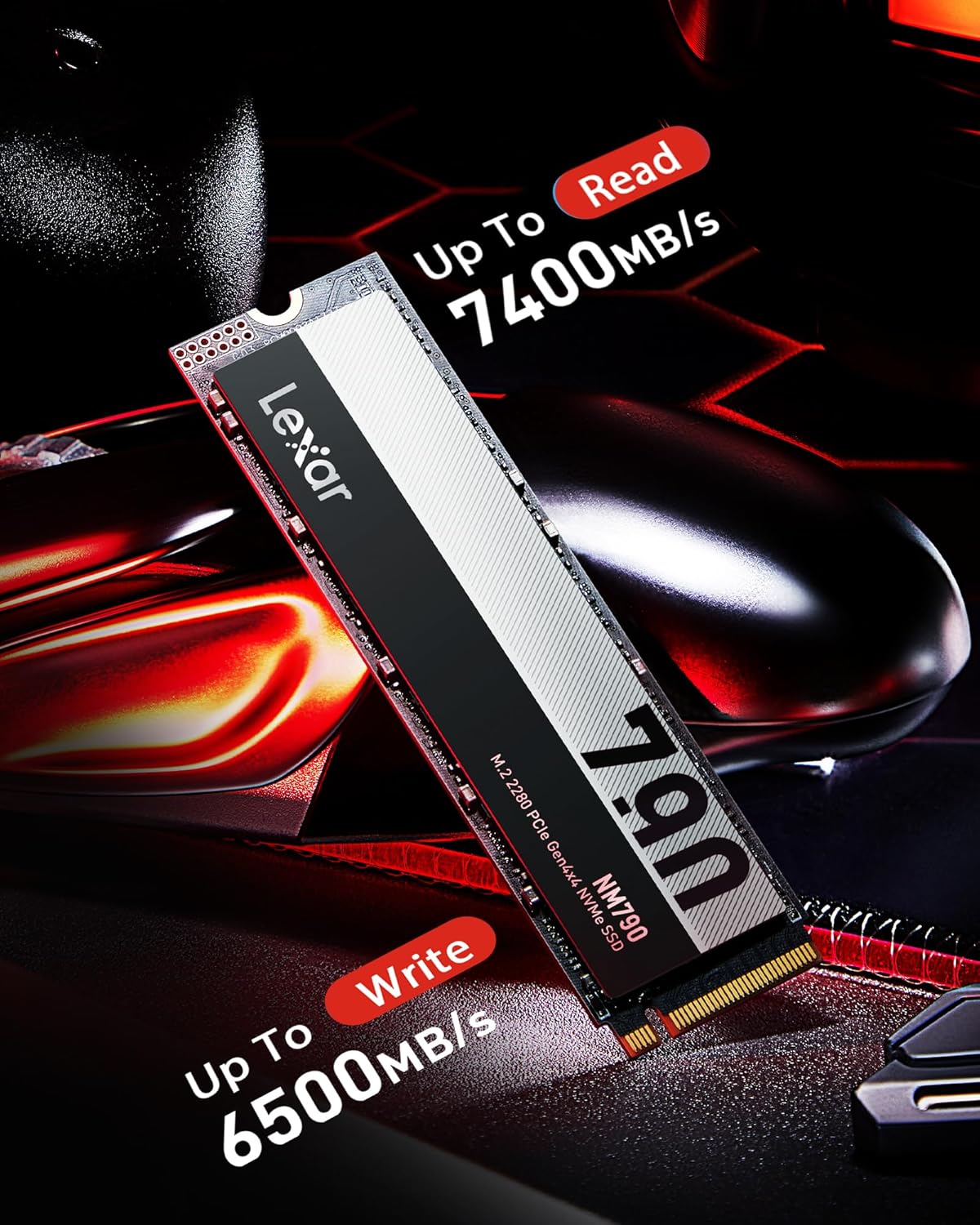 Lexar NM790 4TB SSD, M.2 2280 PCIe Gen4x4 NVMe 1.4 interne SSD, bis zu 7400MB/s lesen, bis zu 6500MB/s Schreiben, internes Solid State Drive für PS5, PC, Laptop, Gamer, Profis (LNM790X004T-RNNNG