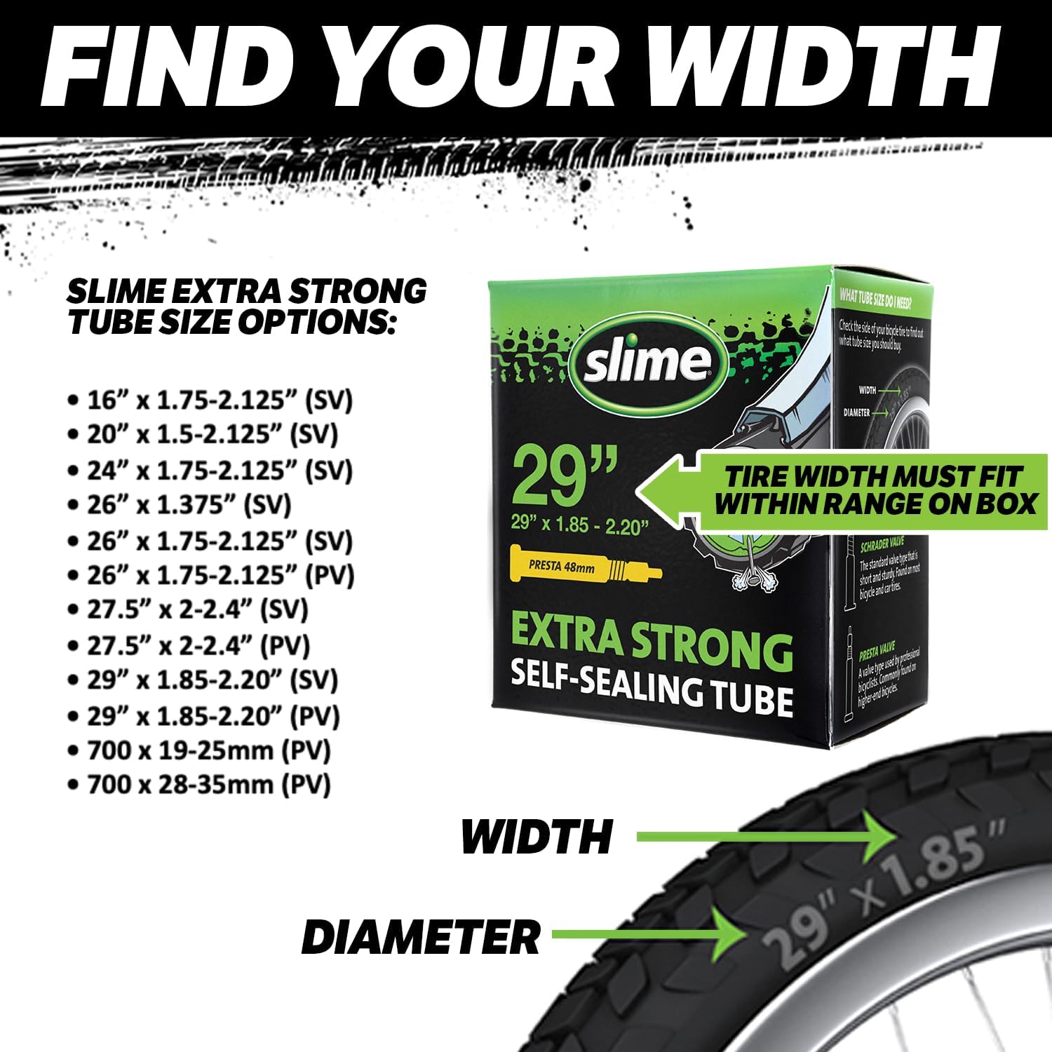 Slime Bike Inner Tube with Slime Puncture Sealant, Self Sealing, Prevent and Repair 26in Presta 26in Presta