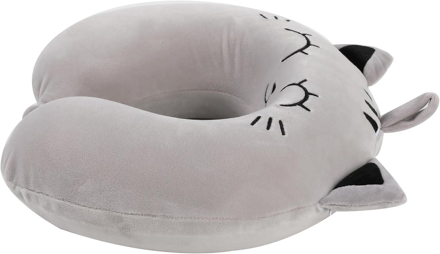 I-TOTAL® - Travel Pillow Shape/Neck Travel Pillow Soft Neck Support Pillow/Pillows Funny Travel Pillow (GREY CAT