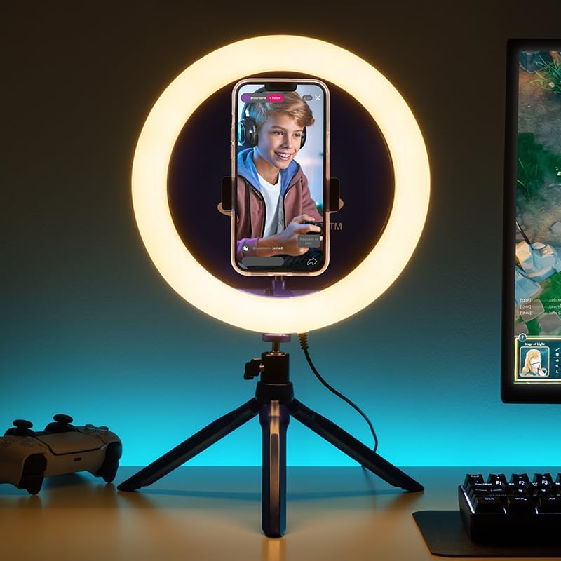 Paladone PlayStation Streaming Light - Officially Licensed Adjustable Ring Light with Phone Holder, 3 Light Modes, Warm, Cool & Neutral, Gift for Boys