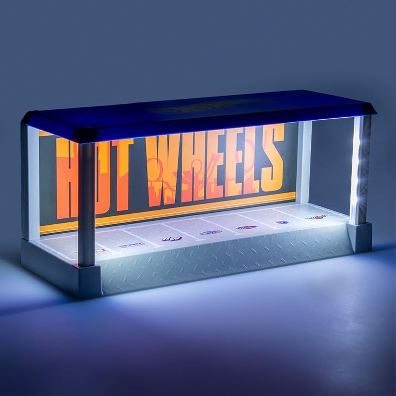 Paladone Hot Wheels Garage & Display Light – Prodotto con licenza ufficiale Mattel, custodia luminosa per 7 auto, sfondo personalizzabile, regalo per collezionisti