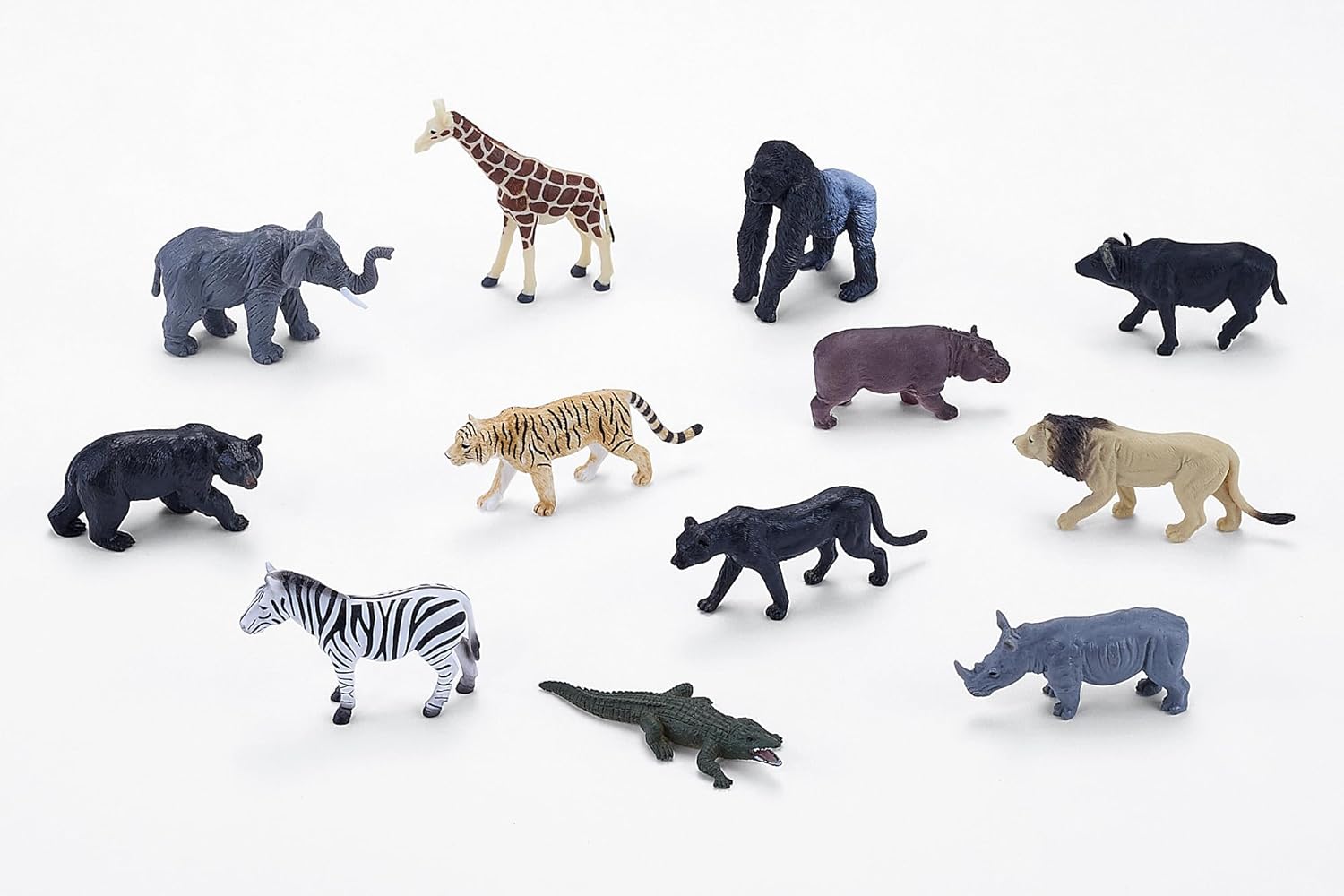 MOJO – African Wildlife Mini Worlds Tube Playset 12pc Lions, Giraffe, Gorilla, Panther, Rhino, Elephant, Zebra, Tiger, Hippo, Bull, Bear | Wildlife Collection | Designed in UK