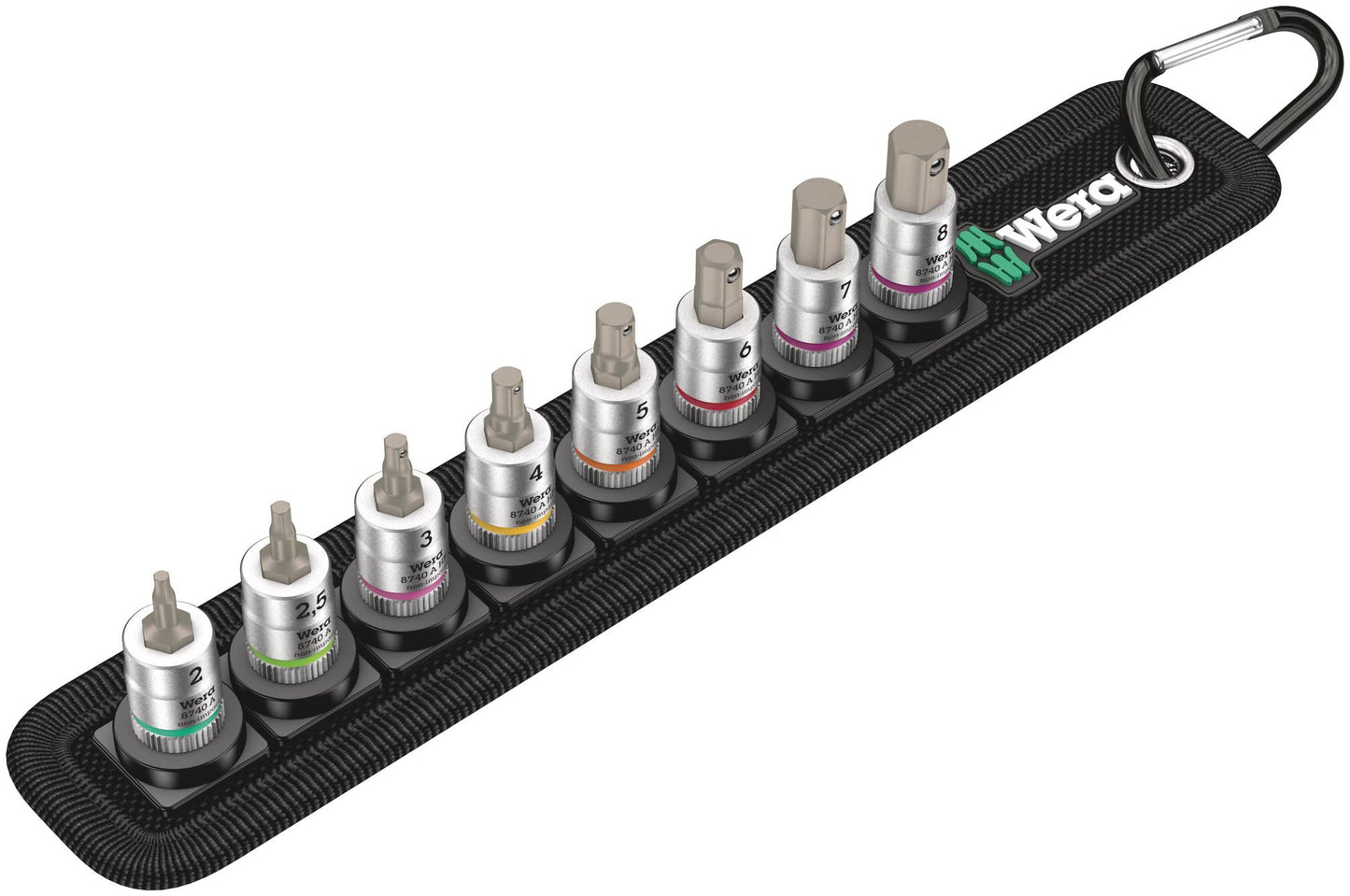 Belt 2 Zyklop bit socket set with holding function, 1/4" drive, 8 pieces, Farbig