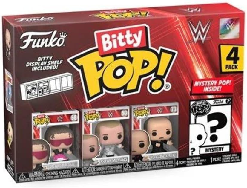 Funko Bitty POP!: WWE - Bret “Hit Man” Hart™, Bitty Pop! Shawn Michaels, Bitty Pop! “Mean” Gene Okerlund™, and a mystery Bitty Pop! figure - 0.9 Inch (2.2 Cm) Collectable - Gift Idea - Cake Topper