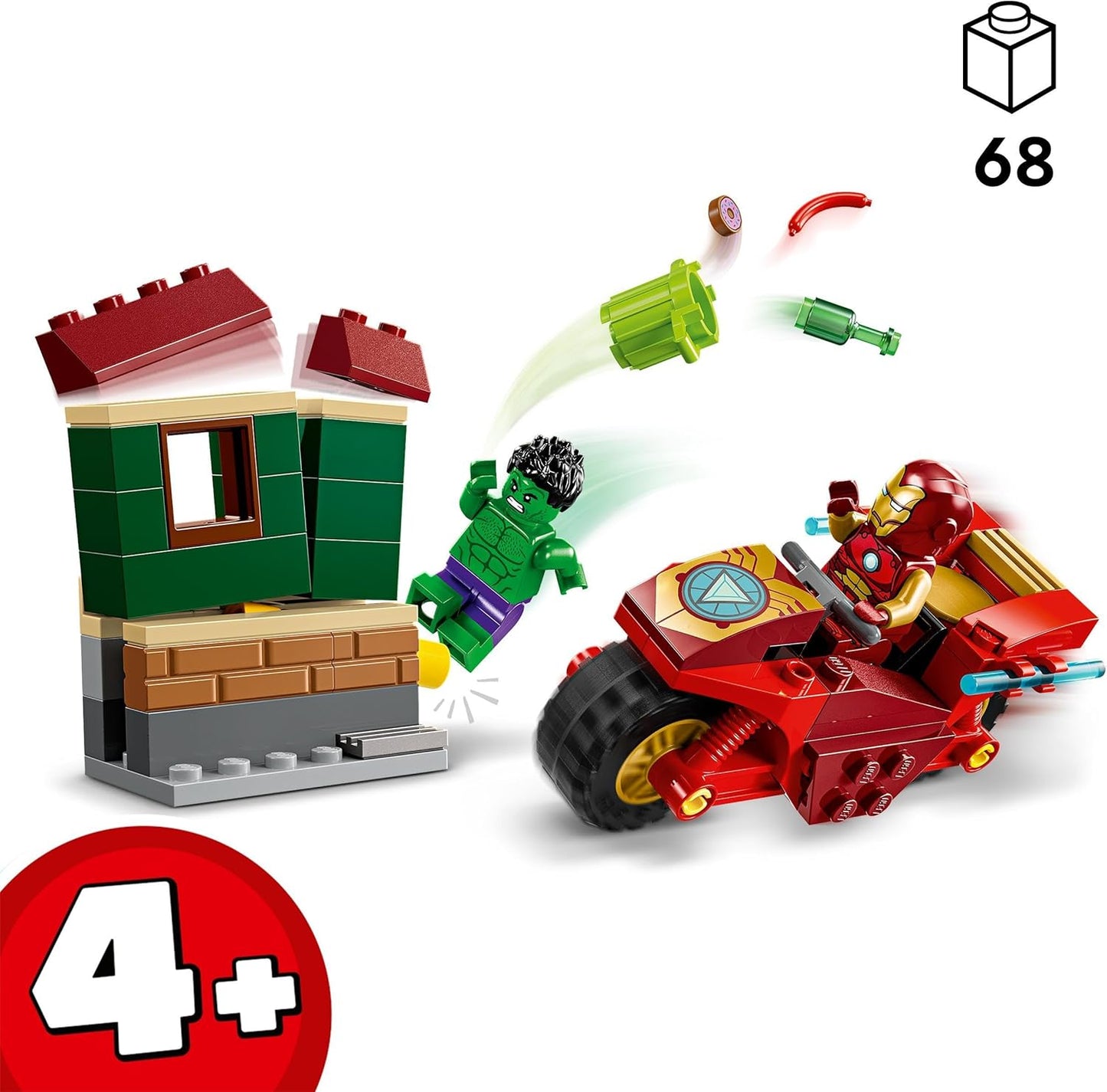 LEGO Marvel Iron Man with Bike and The Hulk, Super Hero Building Toy for Kids, Collectible Playset with Vehicle and Minifigures, Gift for Boys and Girls Aged 4 and Over 76287
