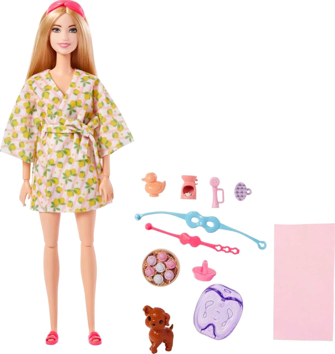 Barbie Bienestar SPA Muñeca articulada con Mascota y Accesorios de relajación, Juguete +3 años (Mattel HKT90