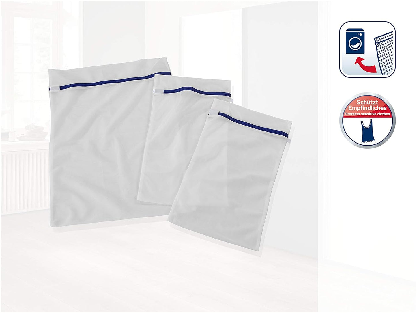 Leifheit - Laundry Delicates Lingerie 3 Mesh Bags: Two 1kg: 25x45cm and One x Large 2kg-40x55cm Secure Zip Opening and C
