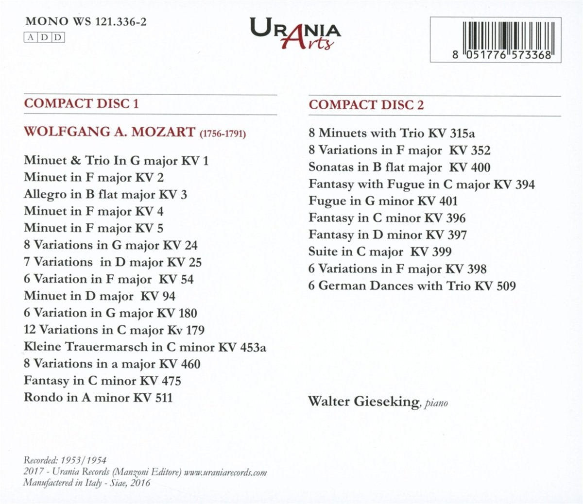 Gieseking Plays Mozart