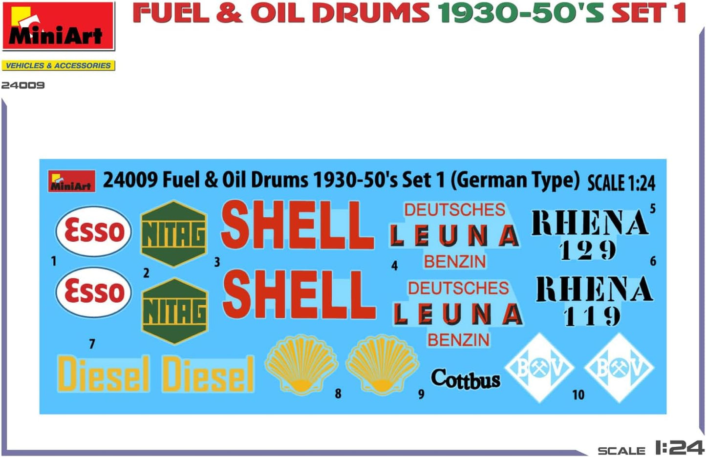 Miniart 1:24 - Fuel & Oil Drums 1930-50's Set1 (German), Molded Color
