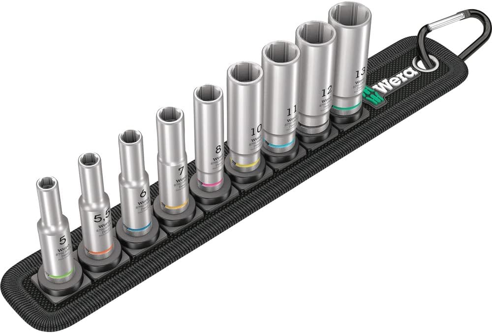 Wera Zyklop Speed 8100 SA All-in Ratchet Set, 1/4" Drive, Metric, 42pc, 05003755001 & Belt A Deep 1 Socket Set of 9 Metric 1/4in Drive